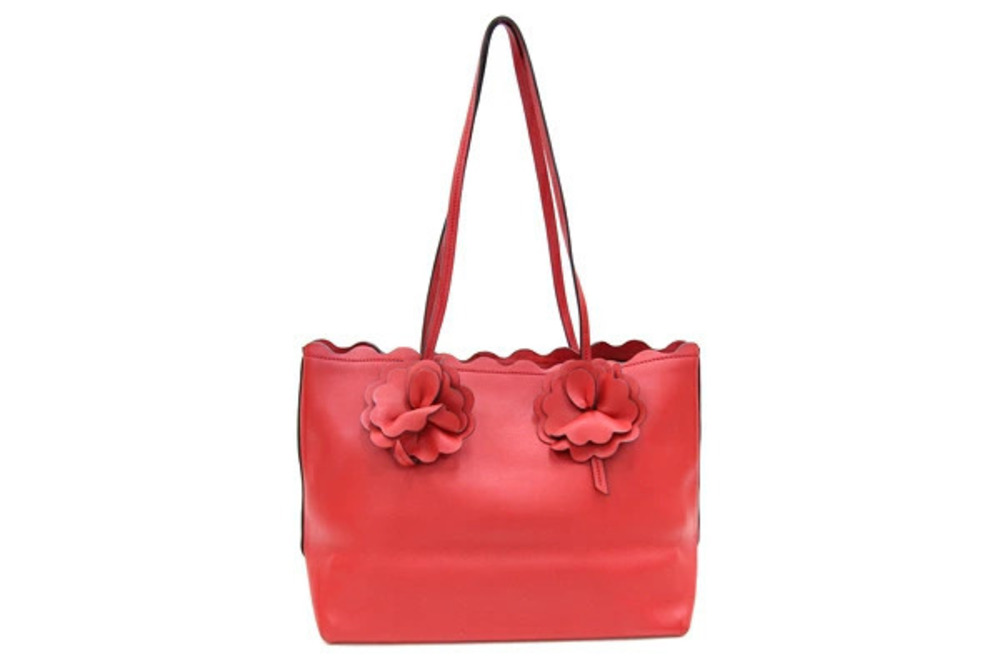 Miu Miu Handbag Leather Red Tote Bag Flower MIUMIIU Red